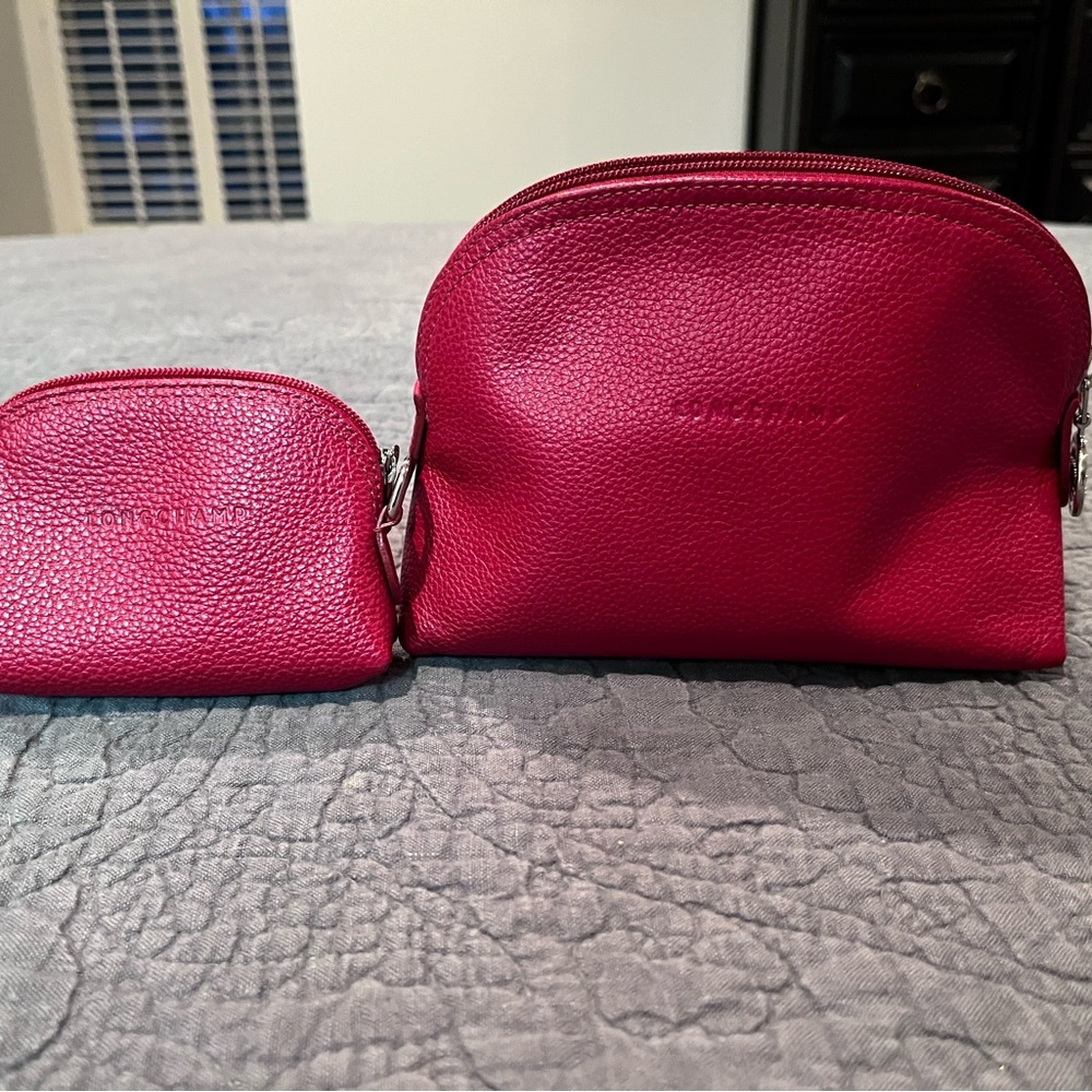 Longchamp Le Foulonné Leather Pouch Set – Red– Small + Medium
